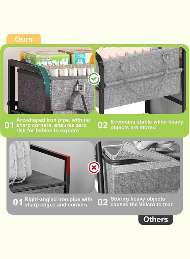 WALALLA 2-in-1 Baby Diaper Caddy & Nursery Organizer, 3-Tier Rolling Cart with Dividers, Drawers & Wheels, Large Capacity Mobile Storage for Baby Essentials, Easy Assembly, Gray - Image 5